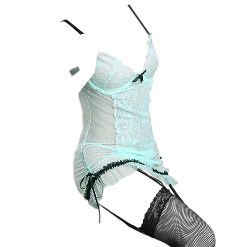 L0937 Baju Tidur Lingerie Seksi Bodycon Sheath Dress Hijau Dapat Stocking