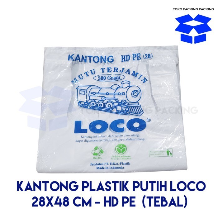 

TERMURAH Kantong Plastik LOCO uk. 28x48 HD PE (500 Gram) Tebal - PUTIH