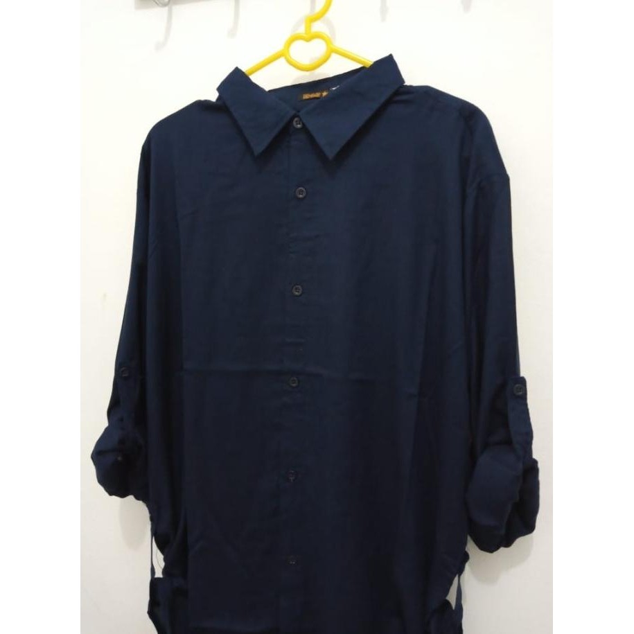 Kemeja Wanita Polos Navy Biru Tua Katun Rayon Adem Lembut Size M-XXXL PS