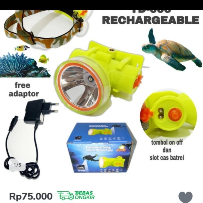 SENTER KEPALA SELAM WATERPROOF TD-006 CAHAYA PUTIH/KUNING