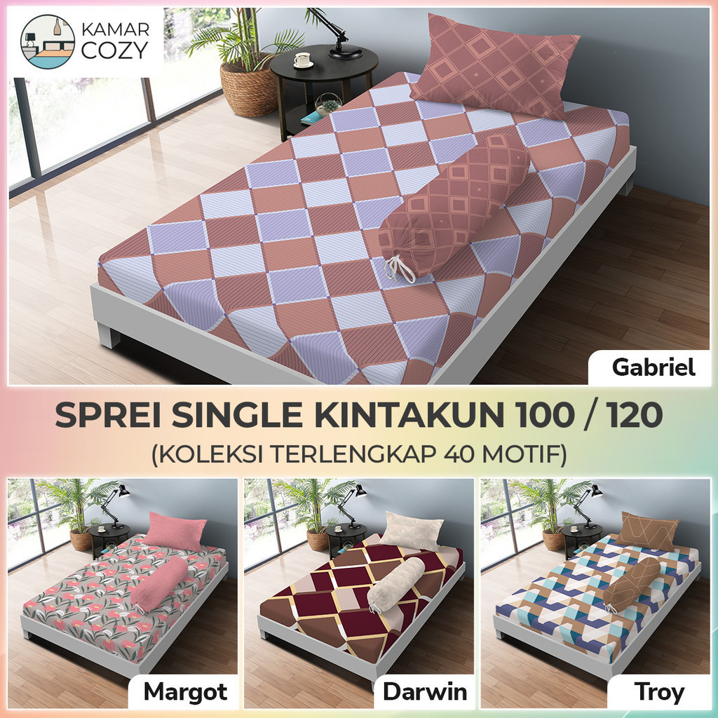 Sprei Kintakun Set Fitted LITE Single 100x200 / 120x200 Tinggi 20 cm Variasi Motif Estetik / Minimal