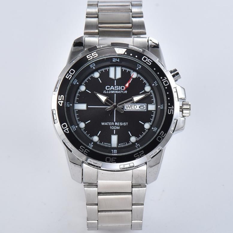 flash  sale free box casio jam tangan bisnis kasual pria stainless steel bercahaya mtd-1079d hig qua