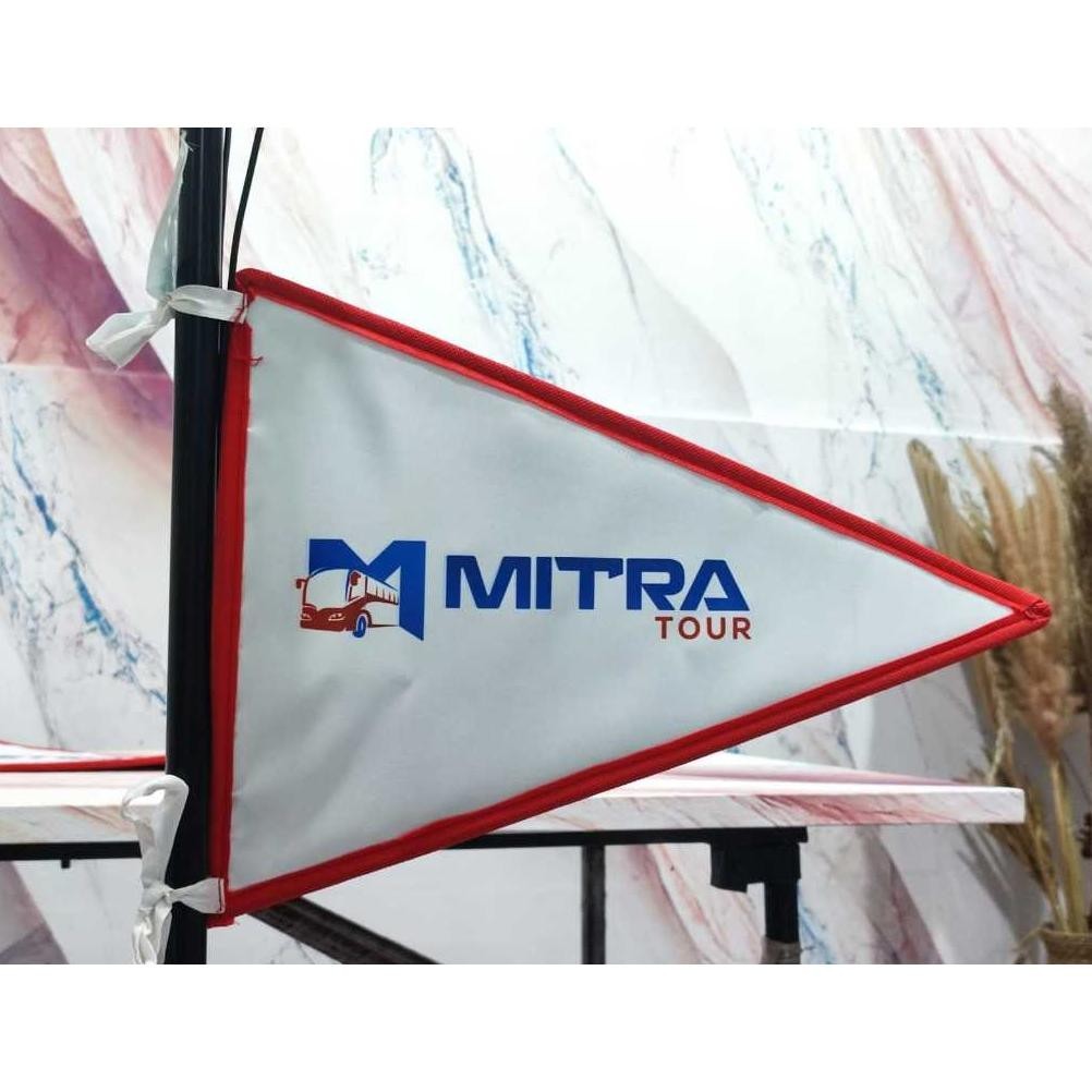 hwnn - bendera tour guide tebal kaku custom 2 sisi printing bahan taslan / custom bendera segitiga p