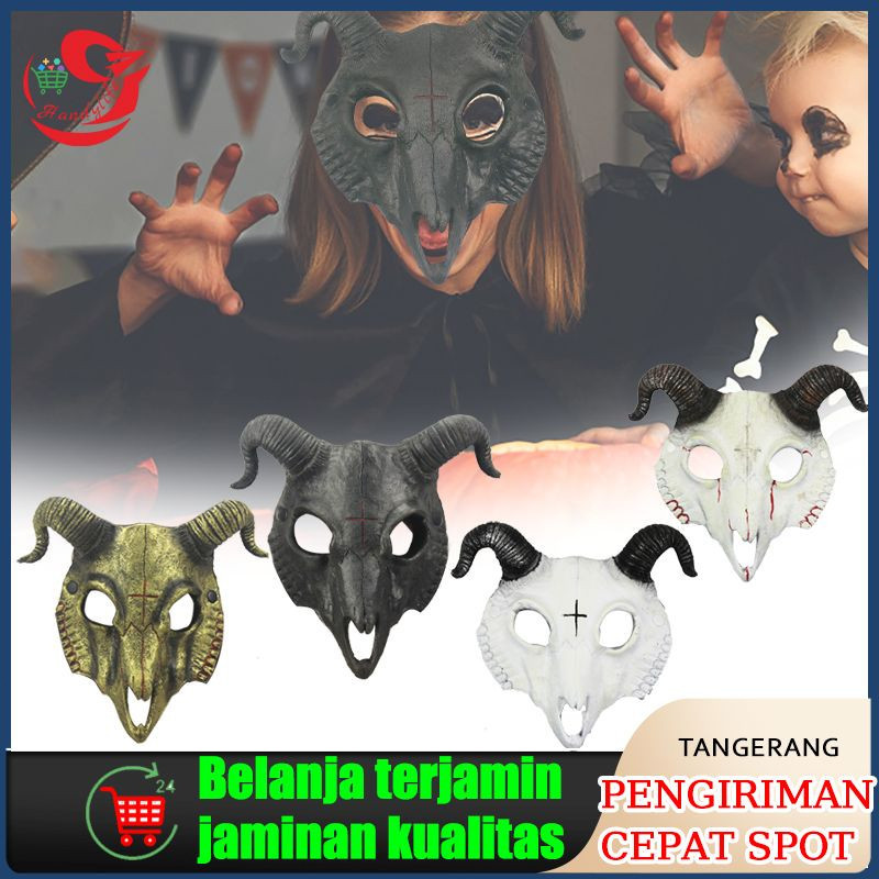 Diskon Topeng Busa Pu Tengkorak Domba/ Topeng Tanduk Ram Kambing Tengkorak Halloween/ Akseis Kostum