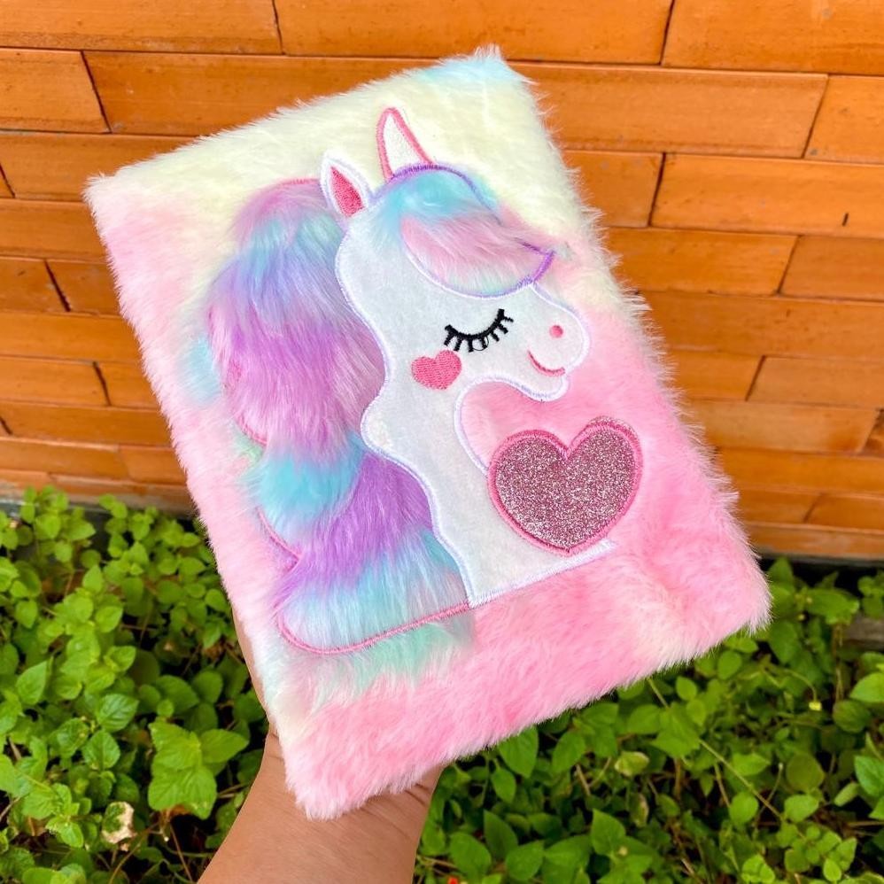 

BisaCod Notebook Bulu Diary Unicorn Bulu Fur Squishy Buku Tulis Anak Kuda Pony Murah