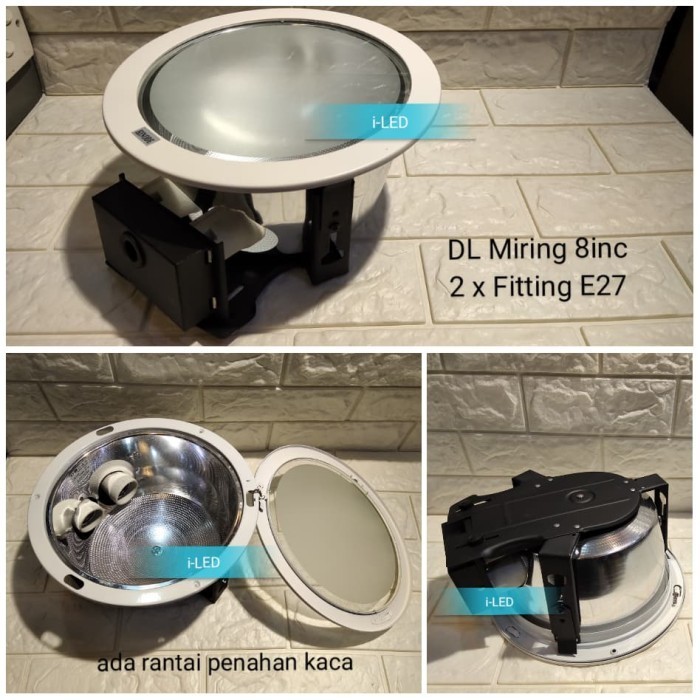 Sukaca - Lampu Downlight Kaca Miring 8 Inch Putih Kap Plafon 8 In Fitting E27