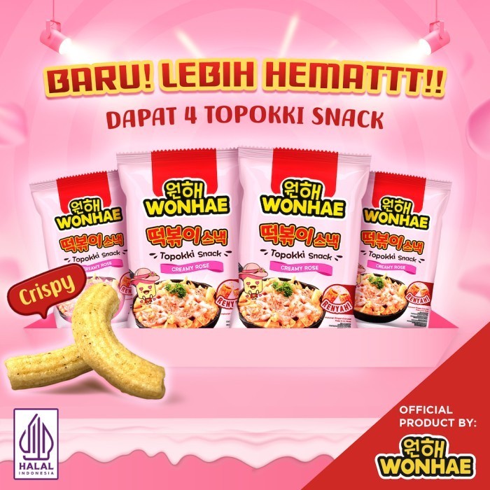 

HEMAT PAKET ISI 4 - Wonhae Topokki Snack Creamy Rose by Mujigae
