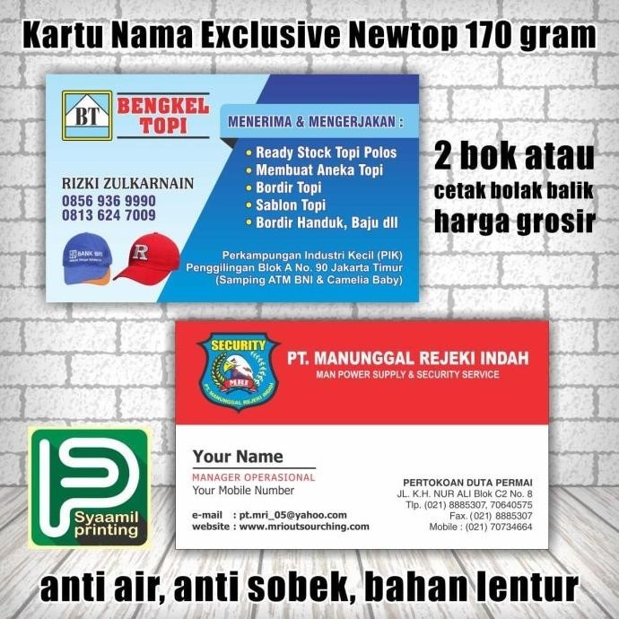

Kartu Nama Exclusive, Newtop 170gram, 1 muka