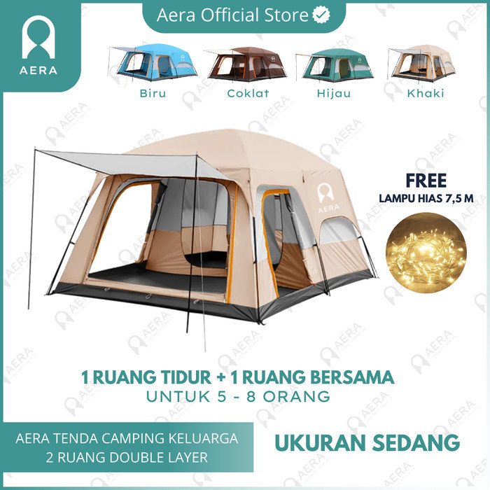 TENDA CAMPING TENDA CAMPING KELUARGA SEDANG 2 RUANG TENDA KEMPING UNTUK 5-8 ORANG