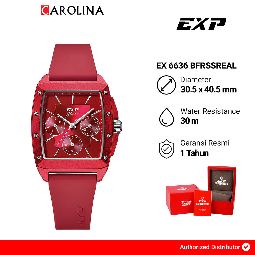 Jam Tangan Wanita EXP Chronograph  EX 6636 BFRSSREAL Red Dial Red Rubber Strap