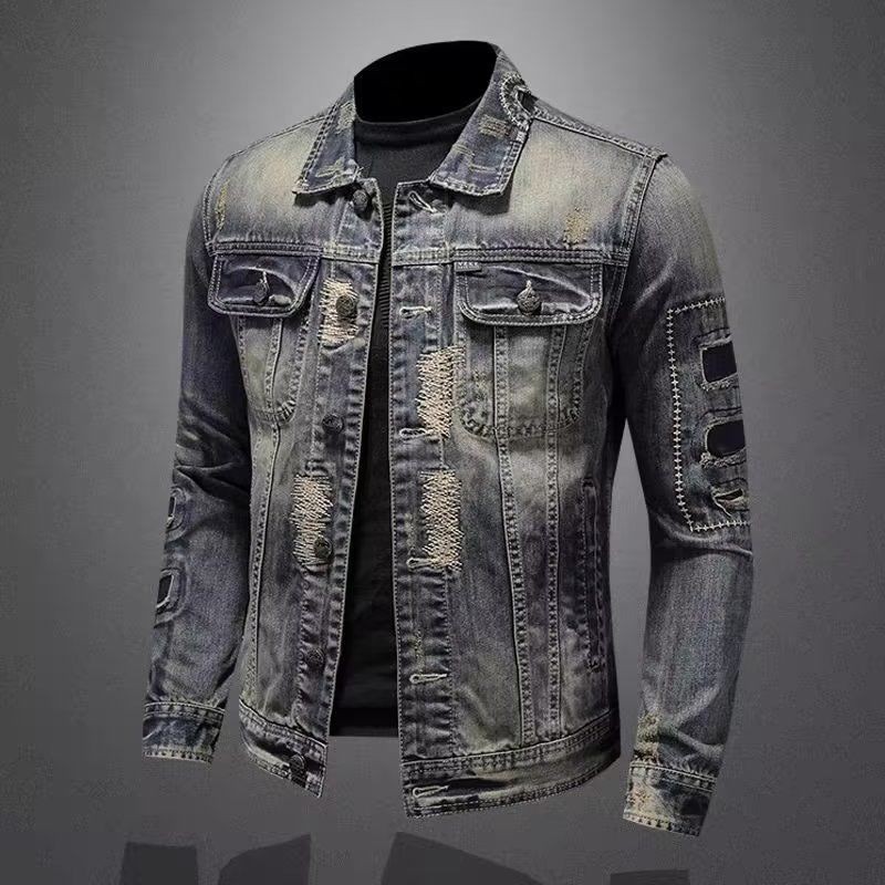 Jaket Denim Pria, Mantel Denim Gaya Korea Slim Fit, Jaket Trendi untuk Pria