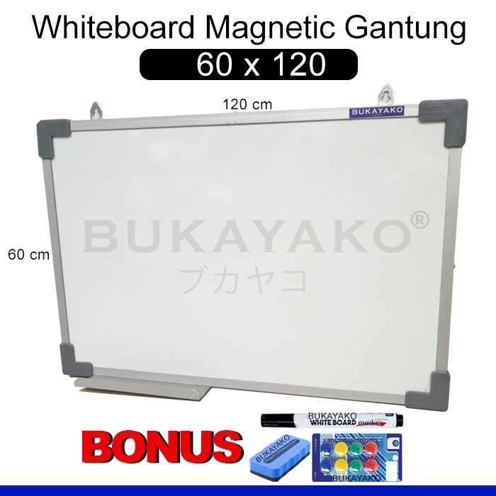 

Whiteboard Magnetic 60 x 120 Gantung BUKAYAKO Spidol Magnet Hapusan