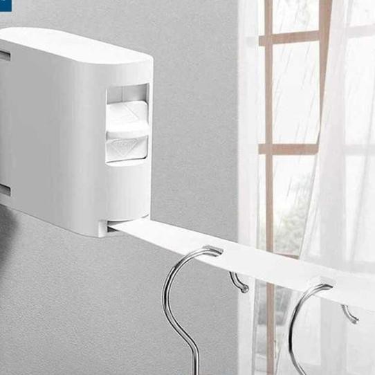 Jemuran Baju Lipat Tempel Dinding Praktis Gantungan Baju Tali Gulung