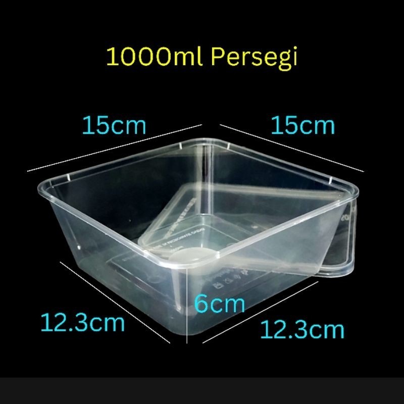 Thinwal 1000ml persegi  Tepak Makan Wadah makanan kotak makan plastik