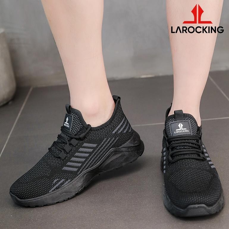 ORIGINAL Larocking - Owen Hitam Polos Abu Muda | Sepatu Sneakers Running Gym Shoes uj-53