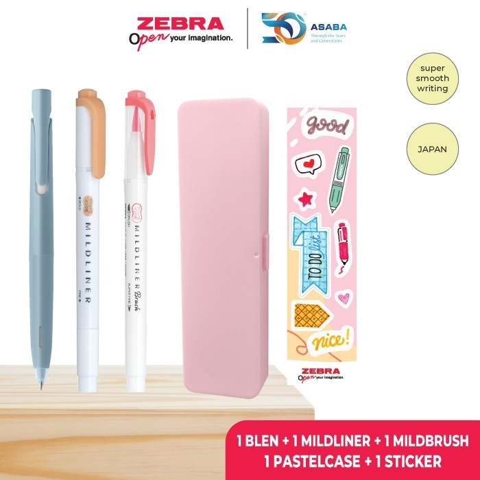 

Zebra Paket Alat Tulis Blen pen 0.7mm dan Highlighter - free Case pastel series