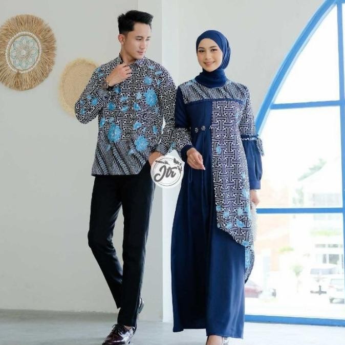 Baju batik Couple Sarimbit Gamis Motif Bunga Kombinasi Terbaru Modern TA