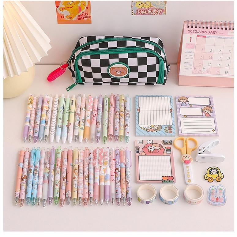 

aw-96 TBE - Kartun Beruang Pensil Sleting Korea Aesthetic Lucu Import / Pencil case/Premium/Plaid / Zipper/ Kompartmen/ Imut/ Cute/ kelinci/ rabbit/ Alat Tulis Siswa Sekolah Tas Kanvas Tas Gadis Viral