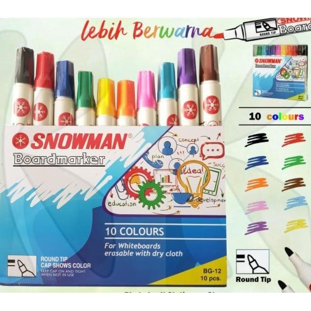 

He13 Spidol Whiteboard Snowman 10 Warna - Spidol White Board Papan Tulis Snowman SET BG 12 Viral