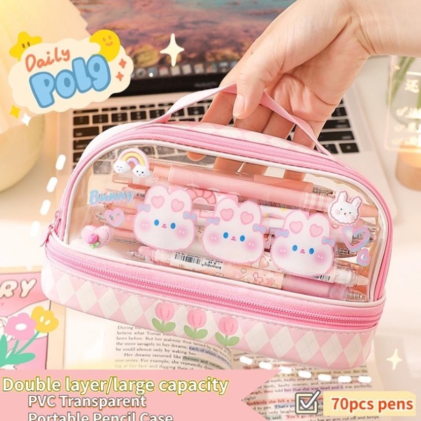 

gj-46 Kartun Baru Kapasitas Pen Bag Storage Bag untuk mahasiswa SMA Junior Portable Cute Simple Stationery Box Viral