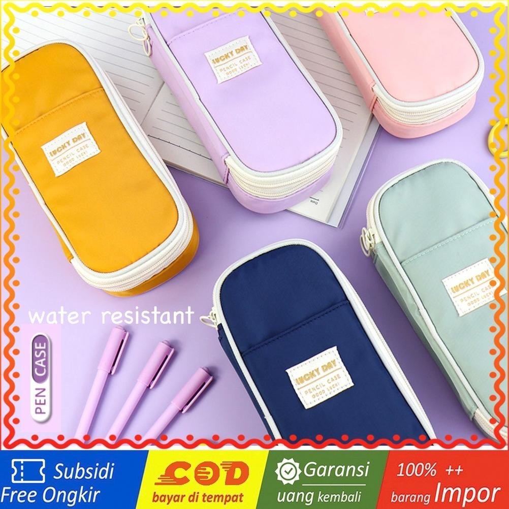 

edf-62 TXS01 Pen Pencil Case Kotak Tempat Pensil LUCKY DAY Water Resistant Macaron Color TKM Hemat