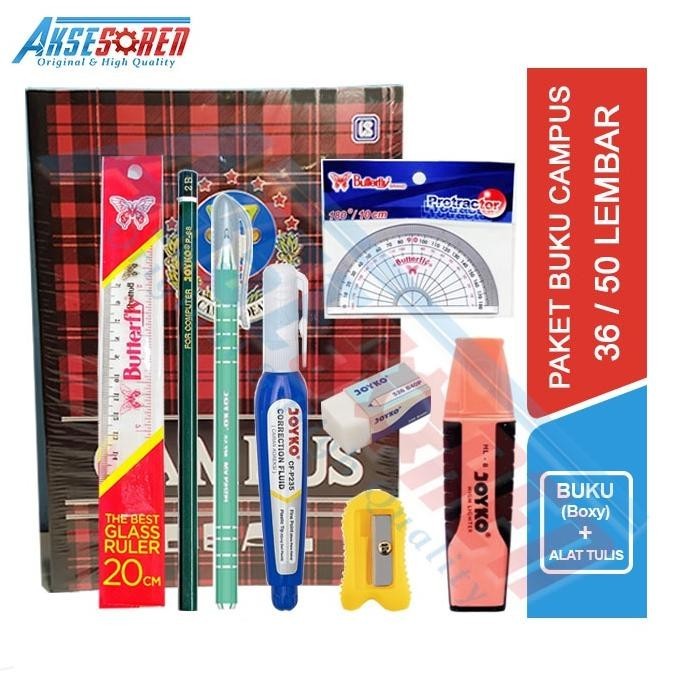 

TR24 Perlengkapan Paket Alat Tulis Ujian Sekolah Lengkap Joyko 1 Set / Buku Campus 50 58 Lembar / Buku Tulis Kampus 36 38 Penggaris Butterfly Rautan Pensil 2B Pulpen Jel Penghapus Besar Tipe X Joyko Viral