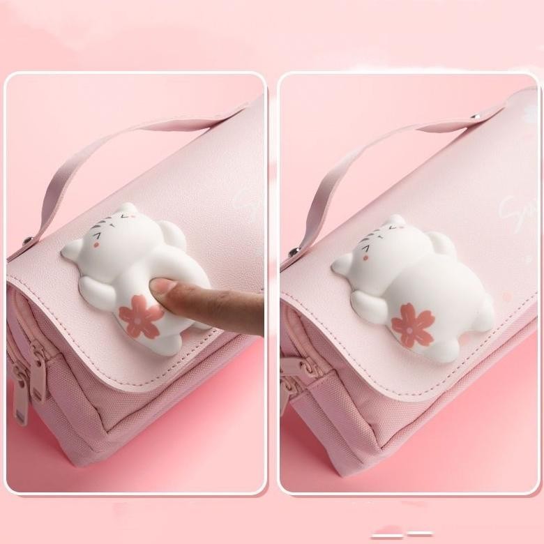 

g-24 Kartun tas pensil dekompresi/kapasitas besar siswa sekolah dasar tas pensil multifungsi dekompresi/super cute girl heart 3D net red pencil bag Hemat