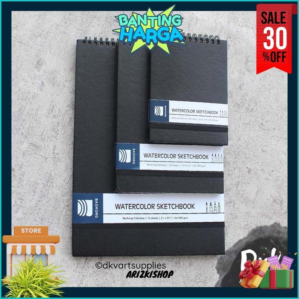 

(Dyi) Watercolor Sketchbook Baohong Cellulose 300Gsm A6 / A5 / A4 (Ready|Cod|Murah)