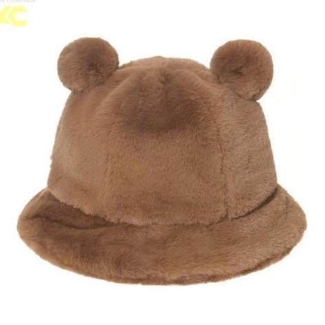 Original Topi Bucket Bahan Bulu Lembut Ada Pompom Kuping Panda / Topi Bucket Wanita Dewasa Ada Pom P