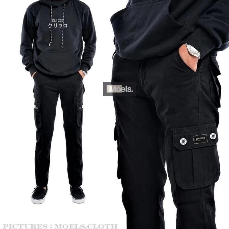 Promo Celana Cargo Panjang Pria Original Kain Katun Tebal Celana Kargo Cowok Hitam Army Distro Garan