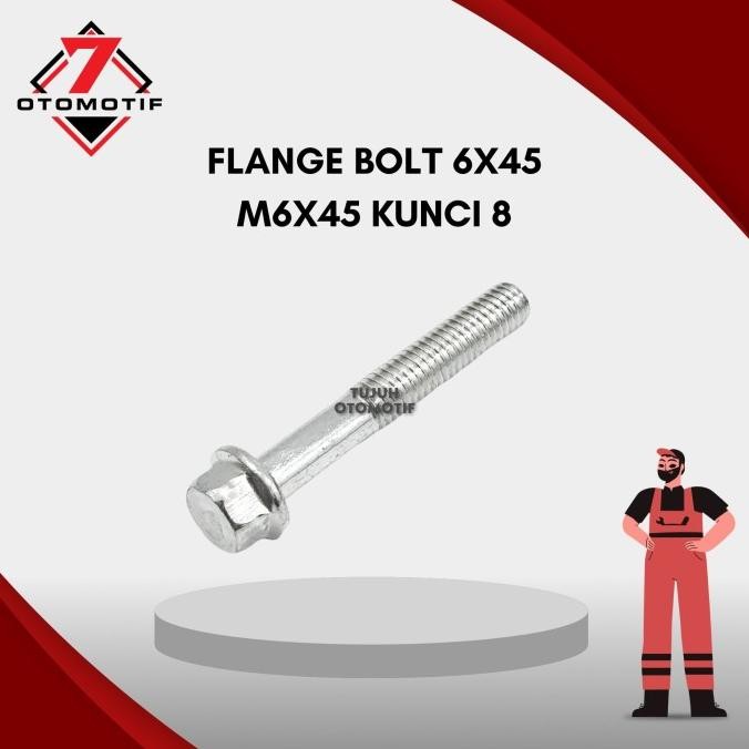 Diskon (1) Baut Topi Flange Bolt M6x45 Kunci 8 7oto Segera Beli