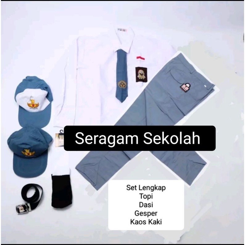 Seragam Sekolah Baru // Setelan Lengkap Seragam Sekolah SMA Putih Abu-abu Laki Baju Panjang Celana