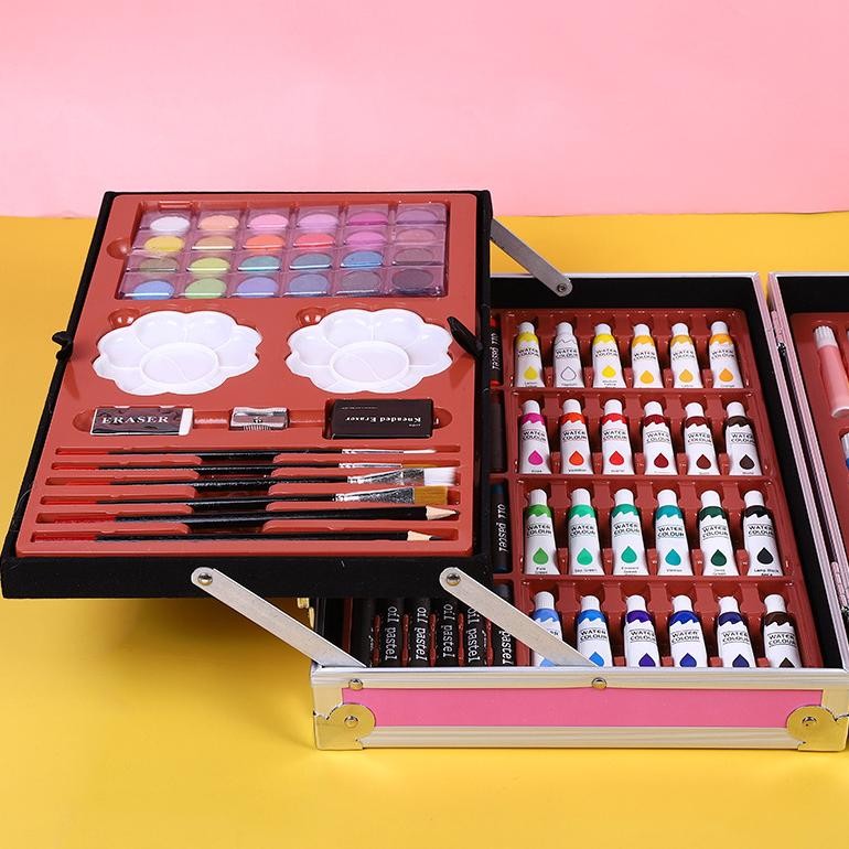 

LNB-1217 WD Crayon Set 145pcs Koper Aluminium Besi Krayon Pensil Warna 145 Pcs Box Alat Lukis Anak Koper Set Hemat