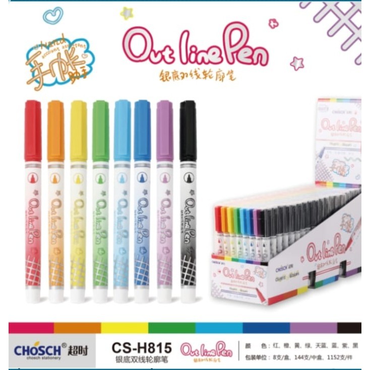 

~^~^~^] outline spidol pen chosch isi 8 warna ( dalam silver luar warna ) kode cs h 815 spidol