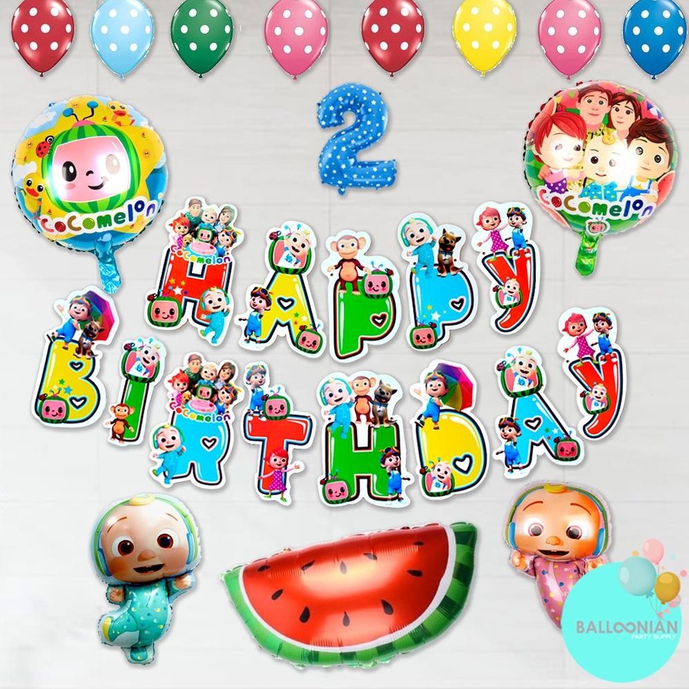 vf-52 COCOMELON SIMPLE DECORATION SET/DEKORASI ULTAH ANAK/BALON FOIL BABY/BALLOON COCOMELON Berkuali