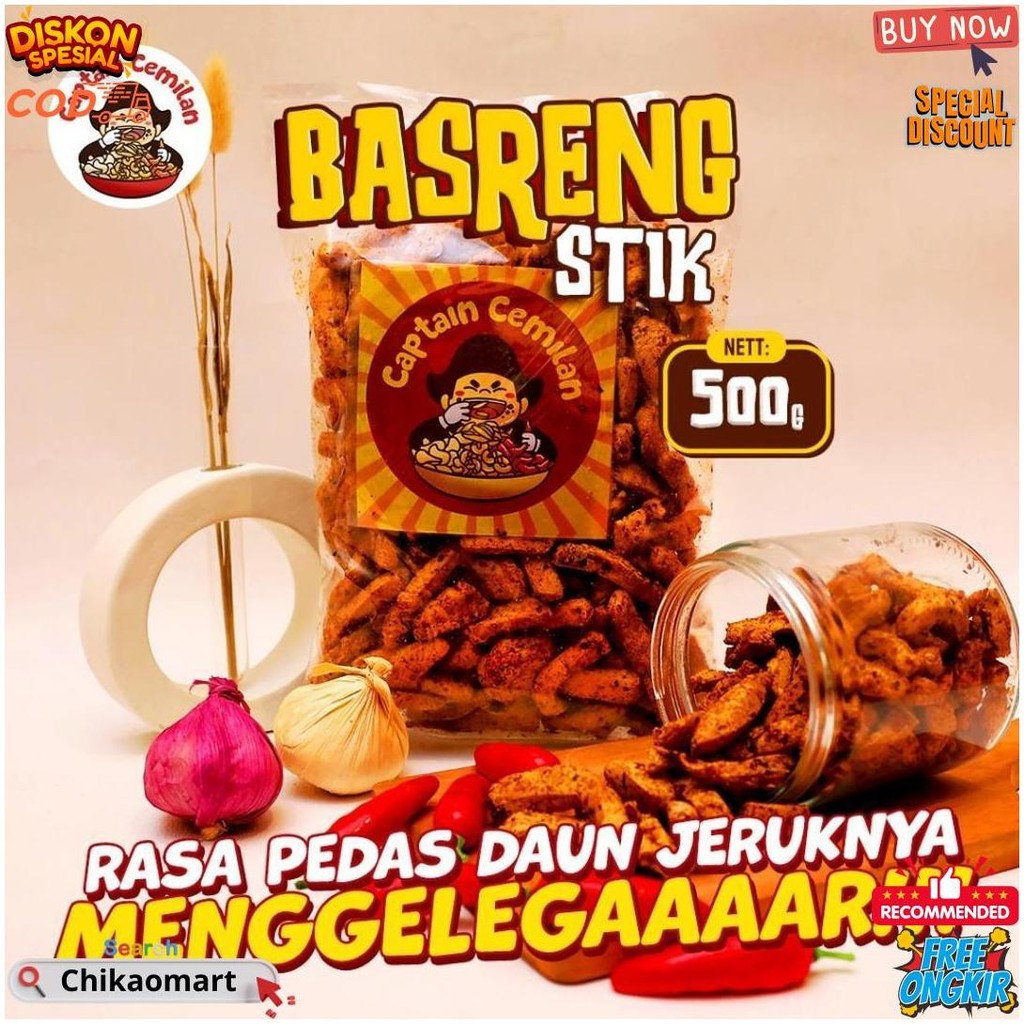 

500Gram Basreng Stik Pedas Gurih Daun Jeruk Renyah Kriuk Baso Goreng Rempah Captain Cemilan Cemilan Snack Snack Kiloan D Promo 8.8