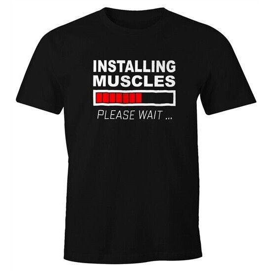 Kaos Herren Memasang Otot Mohon Tunggu Fitnes Gym Bodybuilder Funshirt