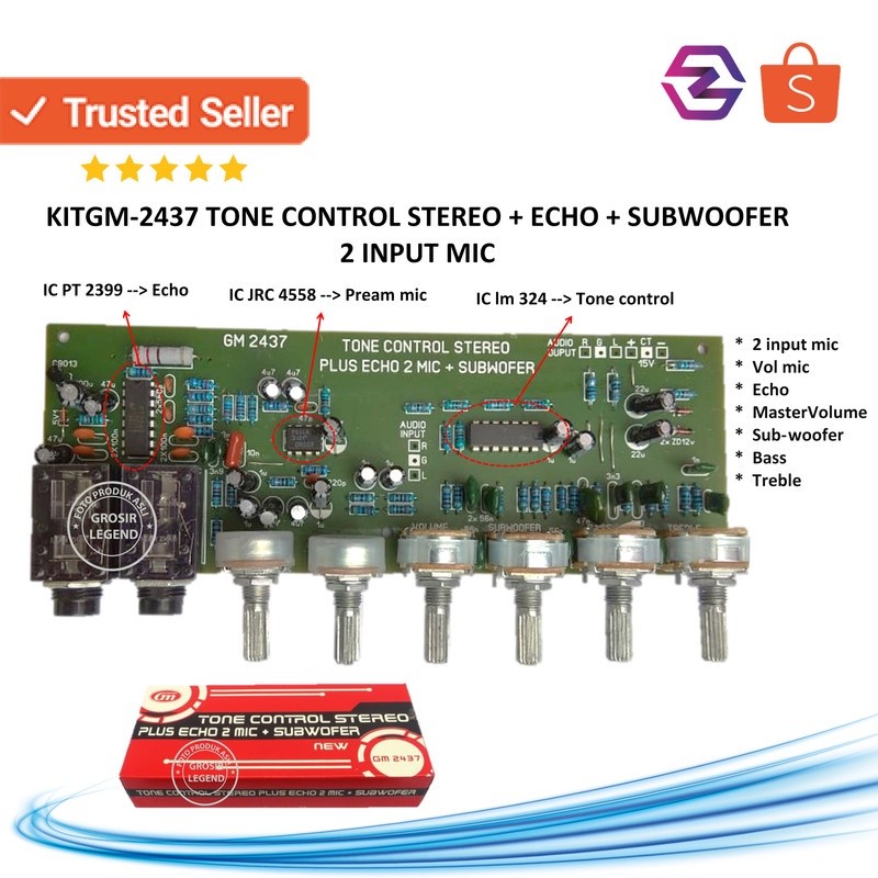 Kit tone control stereo plus Echo plus Subwofer 2 input mic GM 2437