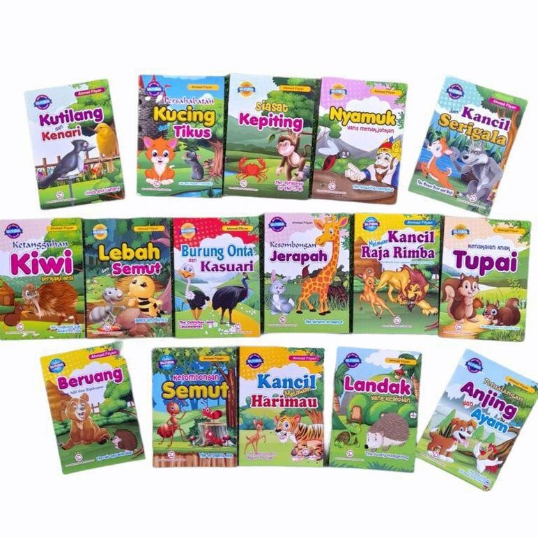 TERMURAH (Khusus Reseller) Paket 16 Buku Cerita Hewan Fabel Berwarna Bergambar dan Dua Bahasa || Ser
