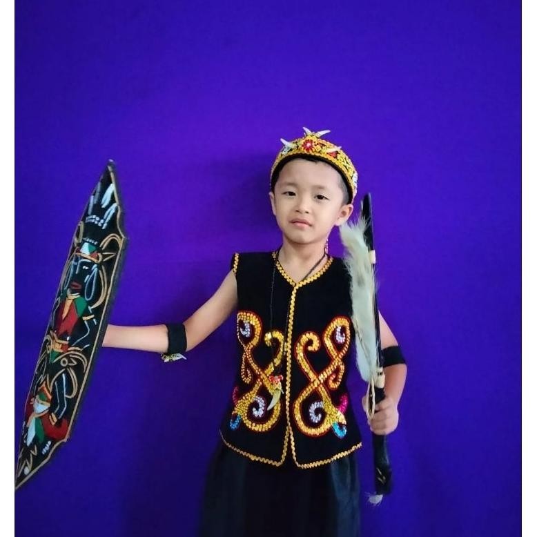 Hot Sale 1 Set Baju Dayak Anak Anak Kecil Cowok Laki Laki Baju Adat Anak Sekolah Kostum Dayak Kalima