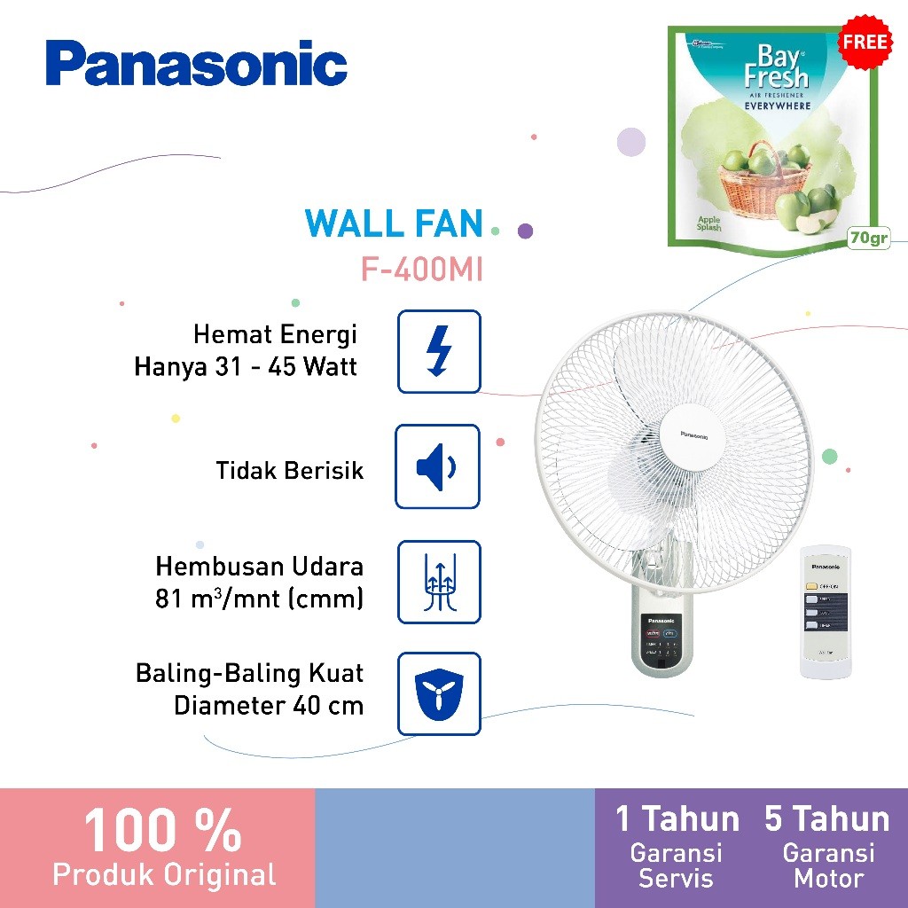 Panasonic F-400MI-W - Kipas Angin Dinding dengan Remot / Wall Fan with Remote