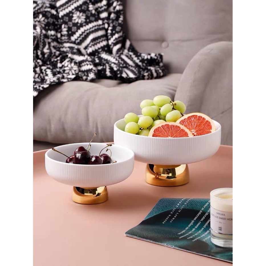 Tempat Buah White Keramik Gold / Keranjang Buah