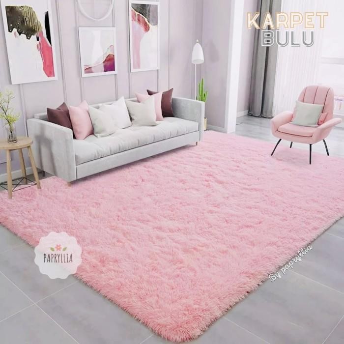 Karpet Bulu Kasur Bulu Karpet Lantai 200X150Cm Tebal 2Cm ( Pink Muda )