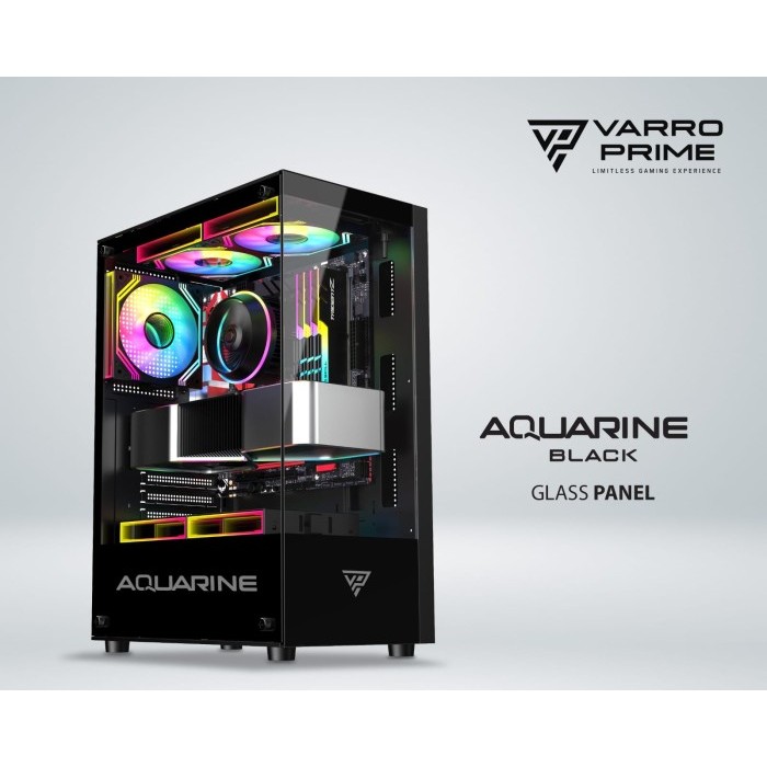 Casing Pc Gaming Aquarine Varro Prime Free 3 Fan Rgb Hitam & Putih