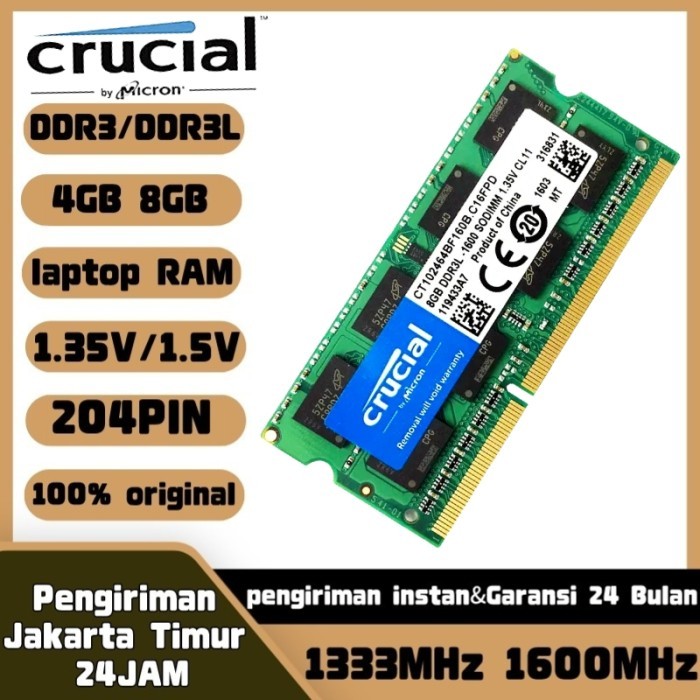 Ram Laptop Crucial Ddr3L 8Gb Sodimm 1600Mhz Pc12800 Ddr3 1Rx8 Memory