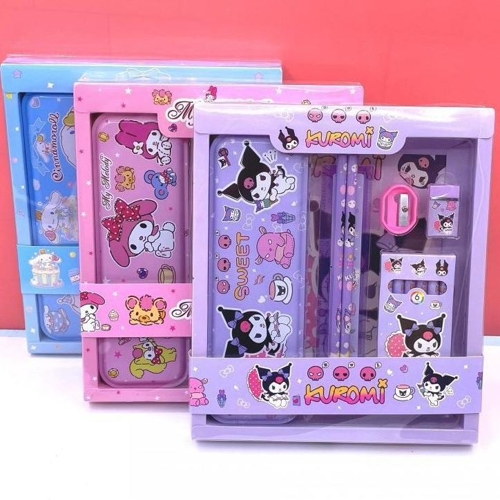 

Trt Tempat Pensil Set Anak Sanrio Alat tulis Set Anak Kotak Pensil Set Kuromi Cinnamoroll My Melody kado TERLARIS