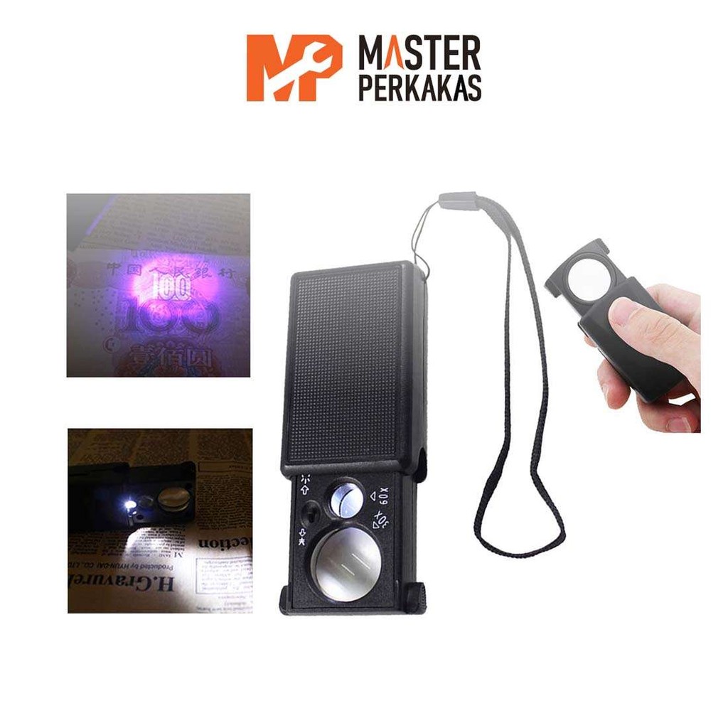Kaca Pembesar Lipat LED UV 30X 60X AE62 MP / Genggam Lampu Lup Lensa Magnifier Handheld