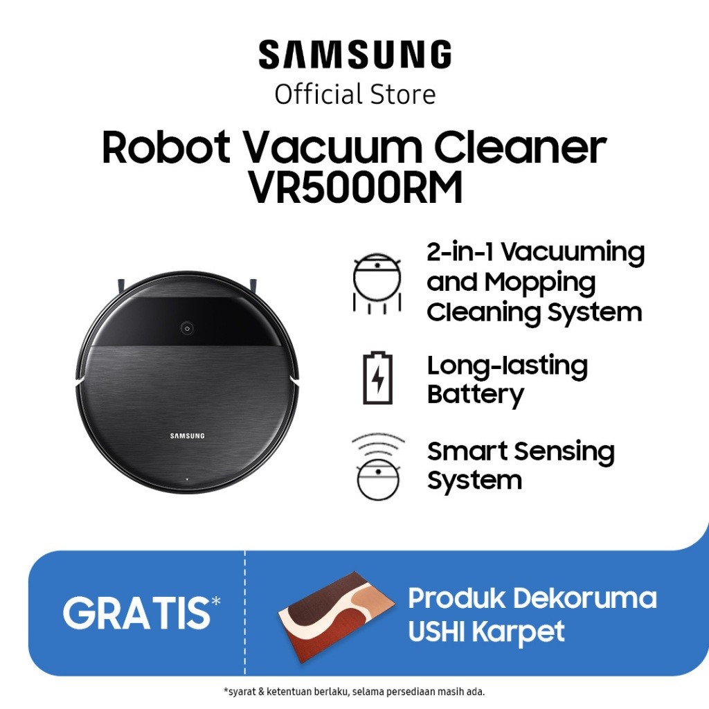 Samsung Smart Robot Vacuum Cleaner VR5000RM with Slim Design & Wi-Fi Control - VR05R5050WK/SE