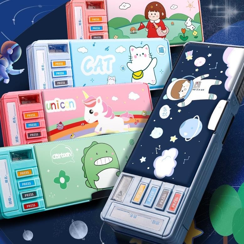 

fg-80 PuluzKotak Pensil Multifungsi Motif Unicorn / Dinosaurus / Astronot Untuk Anak Lengkap Peruncing Gunting Isolasi Penghapus Penggaris Terlaris