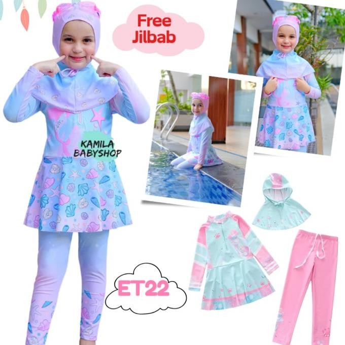 Baju Renang Anak Perempuan MUSLIMAH BAJU RENANG ANAK HIJAB 3-10 TAHUN